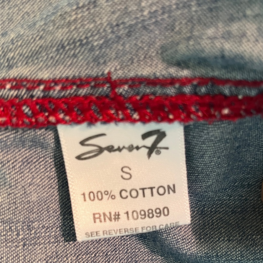 SEVENS Denim Button-Up Shirt with Subtle Red Stitching - Picture 2 of 4